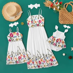 Floral Print Sleeveless Matching White Midi Sling Dresses