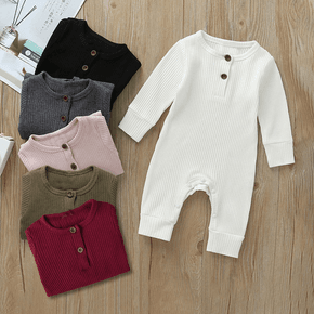 Ribbed Solid Long-sleeve Baby Jumpsuit