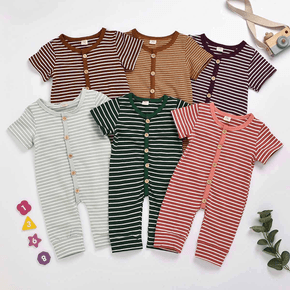 Stripe Print Short-sleeve Baby Jumpsuit