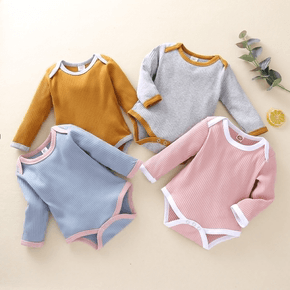 Ribbed Solid Long-sleeve Baby Romper