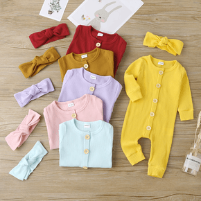 Ribbed 2pcs Solid Long-sleeve Baby Jumpsuit