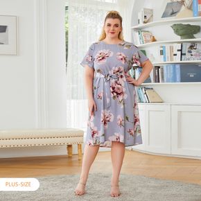 Allover Floral Print Short Sleeve Matching Midi Dresses
