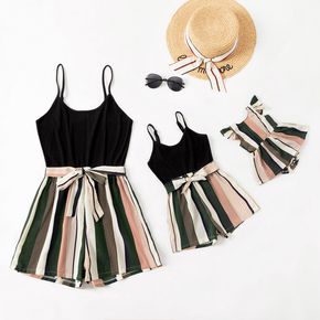Stripe Splice Black Sling Short Rompers for Mommy and Me