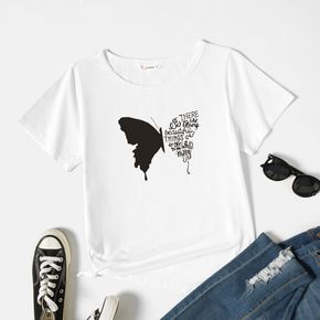 Women Graphic Butterfly and Letter Print Round-collar Short-sleeve Tee