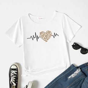 Women Graphic Heart and Leopard Print Short-sleeve Tee