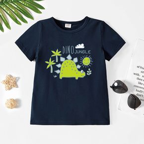 Toddler Boy Graphic Dinosaur and Plant and Sunny Print Short-sleeve Tee