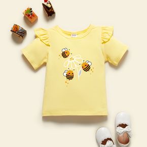 Toddler Graphic Bee and Daisy Print Ruffled Short-sleeve Tee