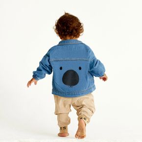Toddler Girl/Boy Pocket Design Bear Print Button Design Denim Jacket