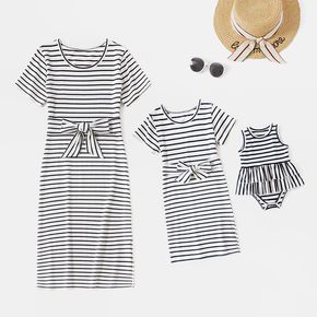 Stripe Print Short Sleeve Maxi Dresses for Mommy and Me
