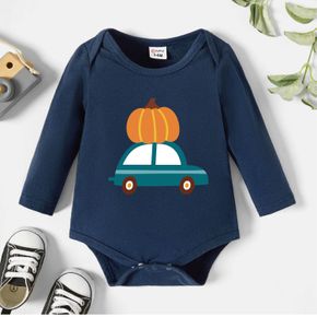 Baby Graphic Car and Pumpkin Print Long-sleeve Romper