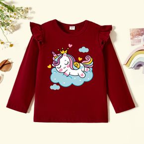 Kid Girl Graphic Unicorn and Heart-shaped and Cloud Print Long-sleeve Tee