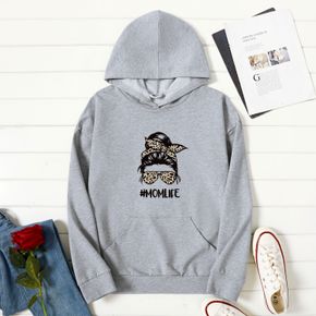 Women Graphic Portrait and Leopard and Letter Print Long-sleeve Hooded Pullover