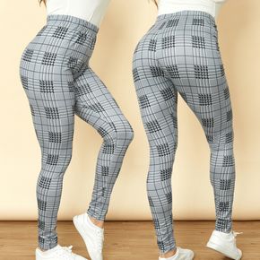 Sports Plaid Print Close-fitting Tights Pants