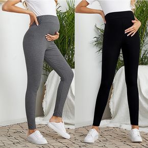Solid Color Wideband Waist Maternity Leggings