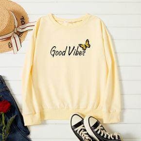 Women Graphic Butterfly and Letter Print Long-sleeve Pullover