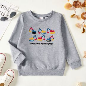 Toddler Boy Graphic Excavator and Letter Print Long-sleeve Pullover