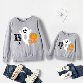 100%Cotton Halloween Ghost and Pumpkin Print Long-sleeve Sweatshirts for Mom and Me