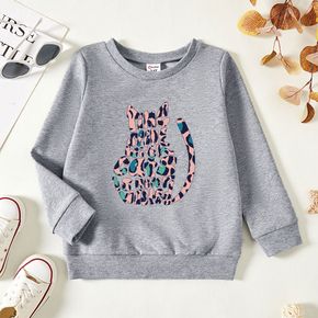 Toddler Graphic Cat and Leopard and Letter Print Long-sleeve Pullover
