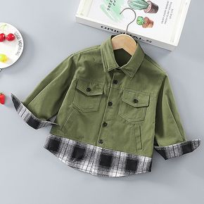 Toddler Boy Button Design Plaid Dark Green Long-sleeve Shirt