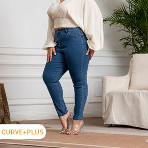 Women Plus Size Basics Skinny Jeans Denim Pants with Pocket