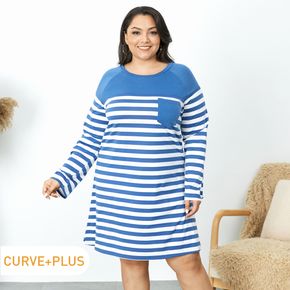 Women Plus Size Casual Stripe Pocket Tee Nightdress Lounge Wear