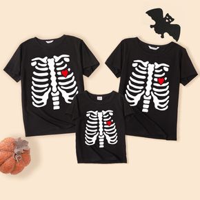 Halloween Skeleton Print Black Family Matching Short-sleeve Cotton T-shirts