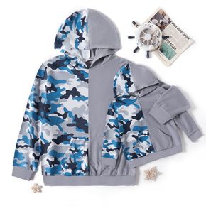 Camouflage Splicing Grey Long-sleeve Hooded Sweatshirts for Dad and Me