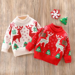 Christmas Reindeer Long-sleeve Knitted Baby Sweater Pullover