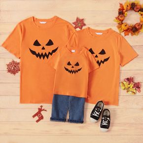 Halloween Pumpkin Face Print Orange Family Matching Short-sleeve T-shirts