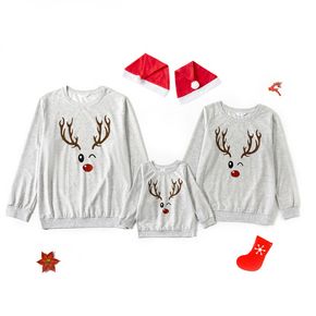 Christmas Deer Antlers Print Gray Family Matching Long-sleeve Sweatshirts