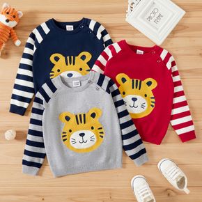 Baby Boy Cartoon Tiger Striped Long-sleeve Knitted Sweater Pullover