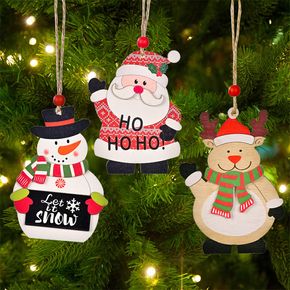 قلادة عيد الميلاد ، الأيائل الخشبية سانتا كلوز ثلج قلادة شجرة عيد الميلاد قلادة الديكور