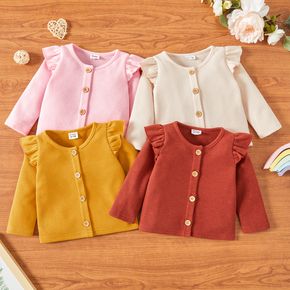 Baby Girl Solid Ruffle Long-sleeve Button Down Top