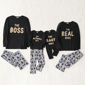Letter Print Black Family Matching Long-sleeve Pajamas Sets (Flame Resistant)