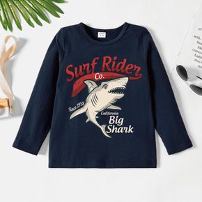 Kid Boy Graphic Shark and Letter and Figure Print Long-sleeve Tee