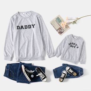 Letter Print Light Grey Crewneck Long-sleeve Sweatshirts for Dad and Me