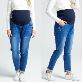 Maternity Blue Raw Trim Slant Pockets Skinny Denim Jeans