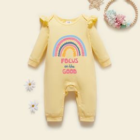 Baby Graphic Flutter-sleeve Beige Long-sleeve Jumpsuit