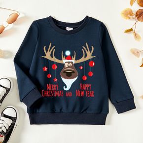 Christmas Toddler Graphic Elk and Letter Print Long-sleeve Pullover