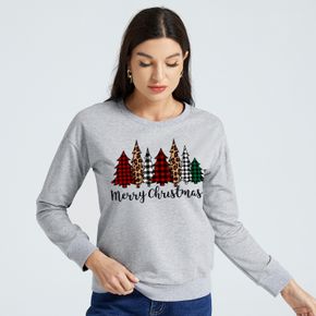 Christmas Women Graphic Christmas Tree and Letter Print Long-sleeve Pullover