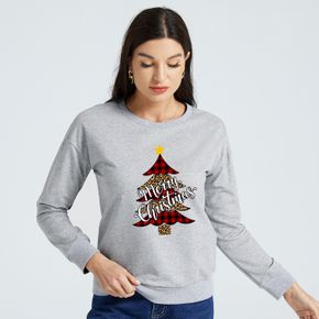 Christmas Women Graphic Christmas Tree Print Round Collar Long-sleeve Pullover