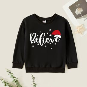 Christmas Kid Graphic Letter and Snowy Print Long-sleeve Pullover