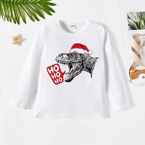 Christmas Kid Boy Graphic Dinosaur and Letter Print Long-sleeve Tee