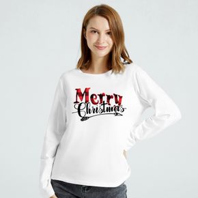 Christmas Women Graphic Letter Print Round-collar Long-sleeve Tee