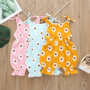 100% Cotton Baby Daisy Floral Print Sleeveless Crepe Bloomers Romper