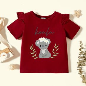 Toddler Girl Graphic Koala and Letter Print Ruffled Short-sleeve Tee