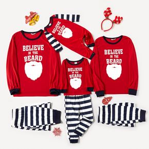 Christmas Letter Print Red Family Matching Long-sleeve Striped Pajamas Sets (Flame Resistant)