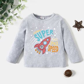 Toddler Graphic Stars and Rocket Print Long-sleeve Tee