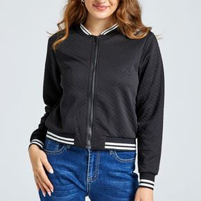Zip Up Quilted Baseball Collar Long-sleeve Jacket