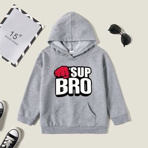 Kid Boy Graphic Gesture and Letter Print Long-sleeve Hooded Pullover